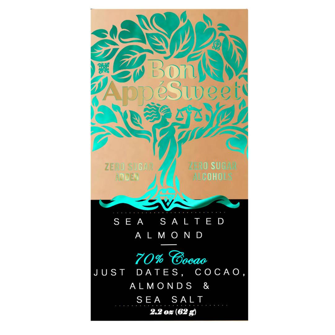 DateSweetened Sea Salted Almond Chocolate Bars 12 x 2.2 oz Bon AppeSweet Wholesale