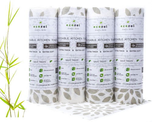 ecozoi - Bamboo Kitchen Paper Towels, Reusable Tree-Free Rolls with Design, 4 Pack by ecozoi - | Delivery near me in ... Farm2Me #url#