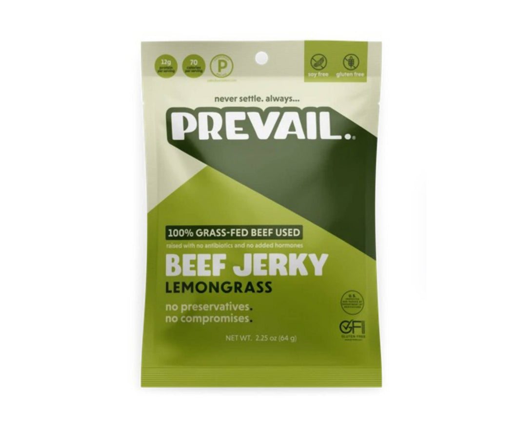 Prevail Jerky Lemongrass Beef Jerky, 100% Grass Fed - 8 Bags x 2.25 oz