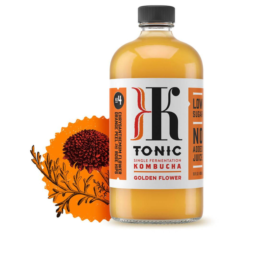 Farm2Me - Beverage - KTonic Kombucha - Golden Flower Kombucha Bottle - 12 x 16oz - Golden Flower Kombucha Bottle - 12 x 16oz -