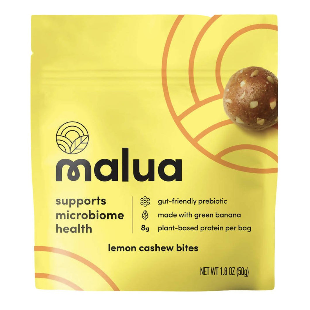 Malua Prebiotic Organic Gut Healthy Vegan Keto Friendly, Low Carb Cashew Lemon Bites - 8  Bags x 1.8 oz  - 8-Bags Bundle - Malua Prebiotic Bites | Farm2Me Wholesale