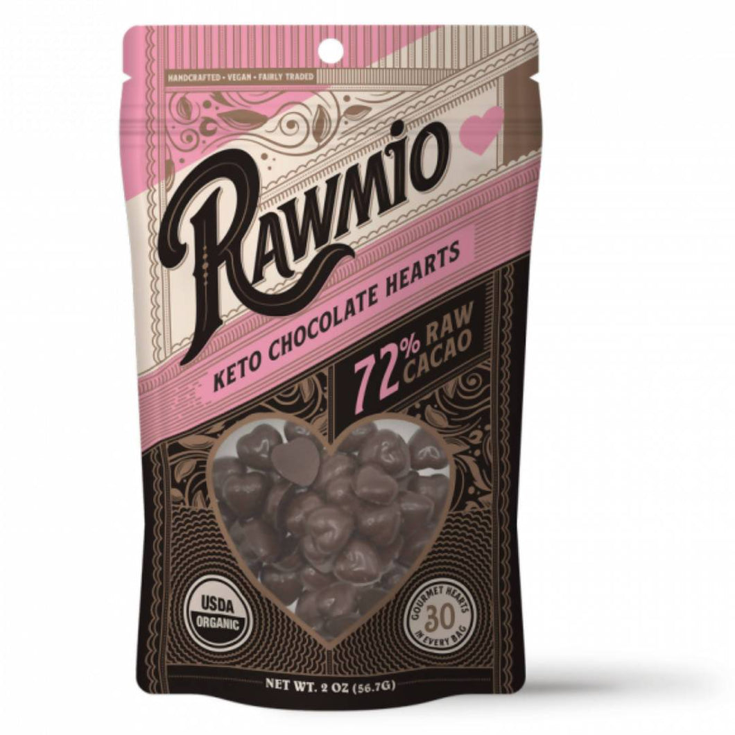 Rawmio Raw Organic Keto Chocolate Hearts, Mini Heart Chocolates - 18 Bags x 2oz