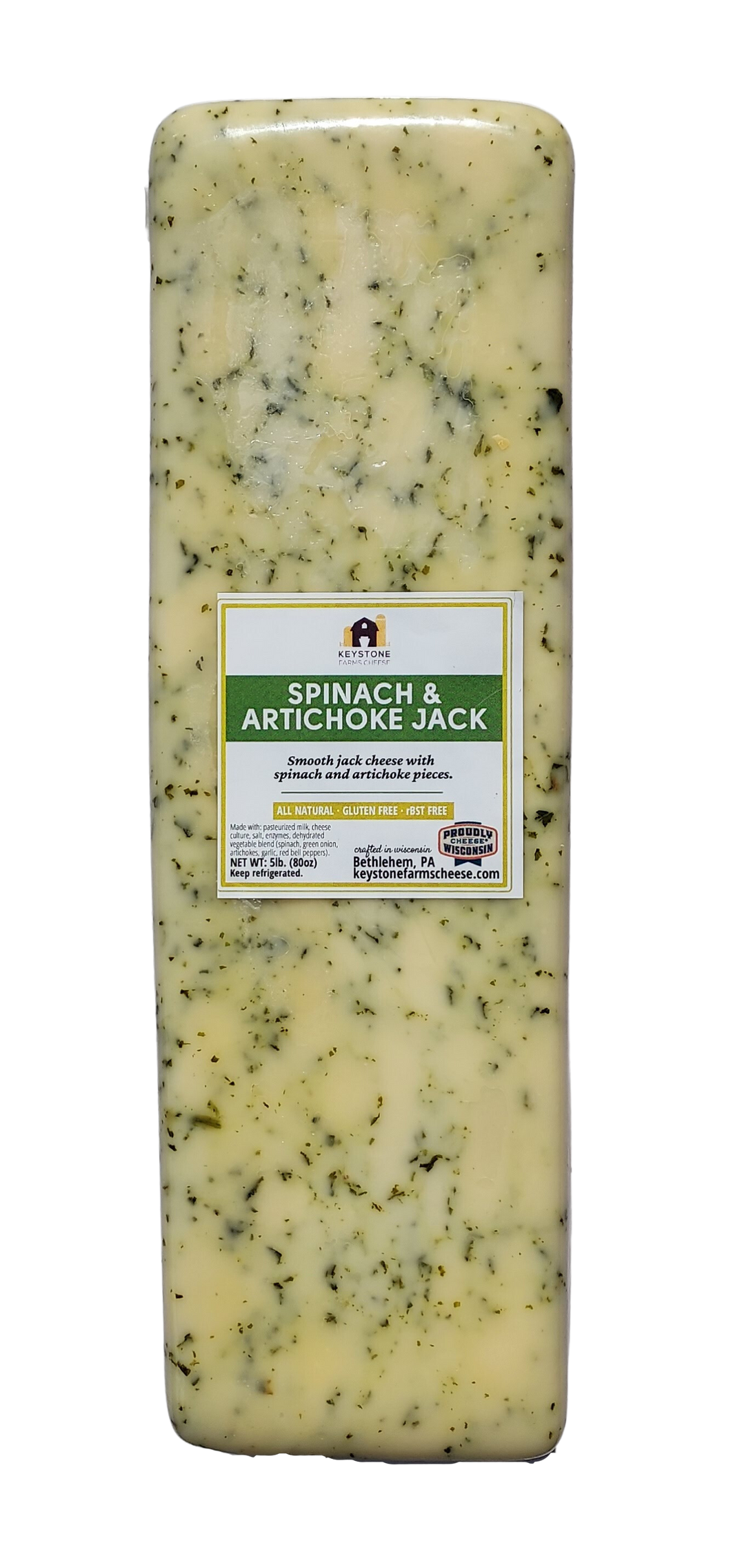 Keystone Cheese Spinach and Artichoke Jack - 5 lb.